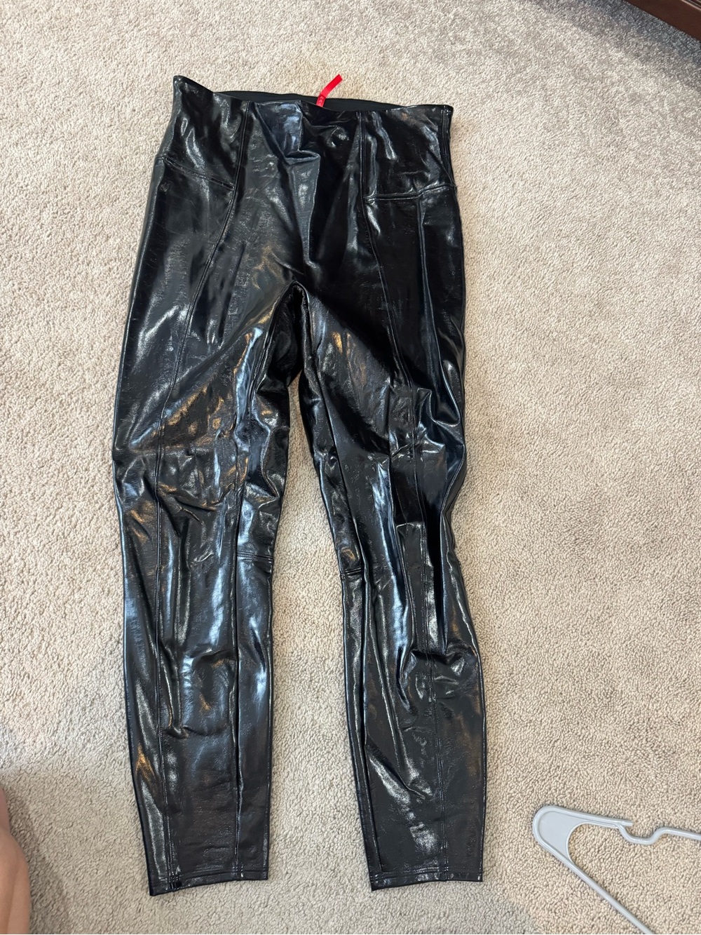 SPANX Black Shiny Faux Leather Leggings - X/L